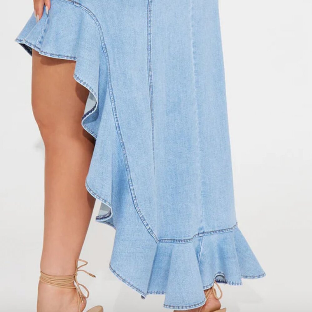 Denim Maxi Dress with Ruffle hem - Picture 5 of 9